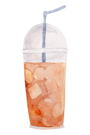 Hand-Painted Watercolor Of A Summer Cocktail With Ice Is A Perfect Summer Clipartの写真素材