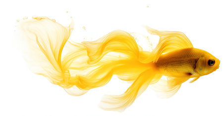 golden fish gracefully swims against a pure white background, creating an elegant and minimalist visual , generative AIの素材
