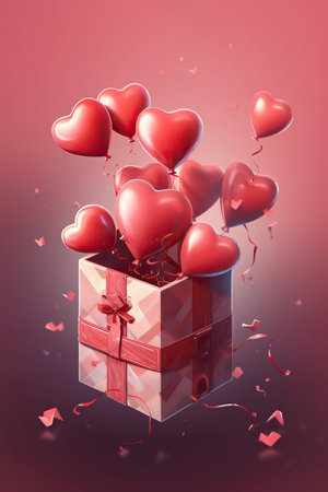 Illustration Of Gift With Red Hearts Inside, Concept For Valentine'S Dayの素材