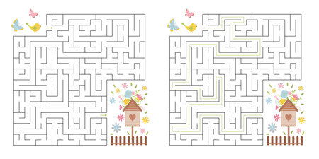 Labyrinth - Puzzle For Kids Helps Little Bird Find Its Way To Birdhouseのイラスト素材