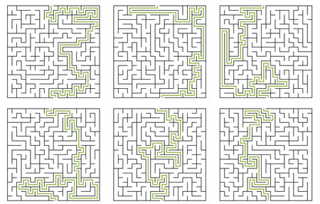Labyrinth - Puzzle For Kids Features 6 Square Mazesのイラスト素材