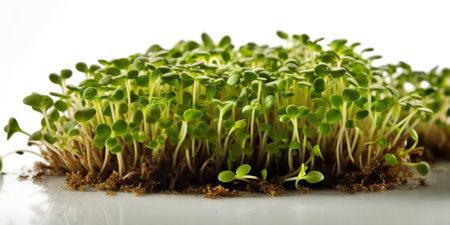 Growing micro green sprouts in container isolated on white, close up viewの素材