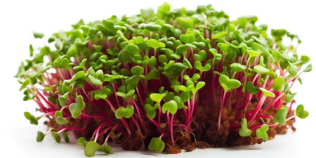 Healthy organic micro green sprouts with leaves isolated on whiteの素材