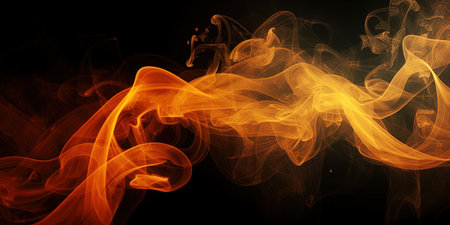 Bright orange smoke on a black background serves as an abstract design element , generative AIの素材