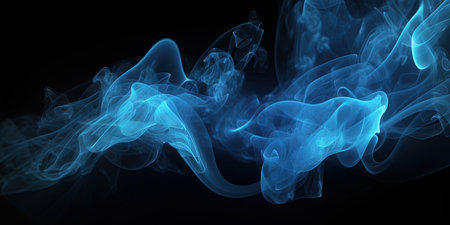 Bright blue smoke on a black background provides an abstract and foggy spectacle , generative AIの素材