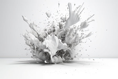 drops and splashes of white paint on a white background, generative AIの素材