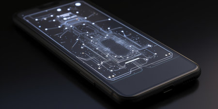 Modern smartphone with cutting edge technologies of fast 5G internetの素材