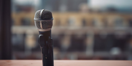Microphone On An Empty Stage Waiting For A Singerの素材