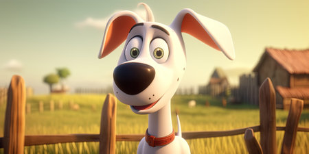 Cartoon Little Funny Puppy Dog On A Farm, Illustrationの素材