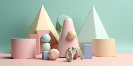 3D Illustration Sample Toys For Small Kids On A Pastel Backgroundの素材