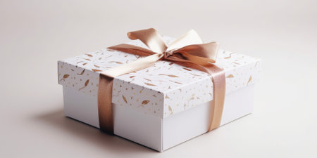 Beautiful Gift Box With A Golden Bow On Light Backgroundの素材
