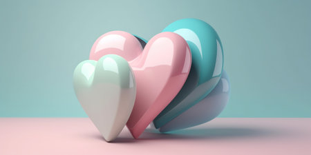 3D Illustration Hearts In Pastel Colors , Concept Of Loveの素材