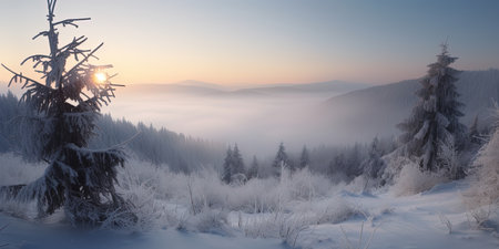 Winter Mountain Range In The Snow , Amazing Morning Landscapeの素材