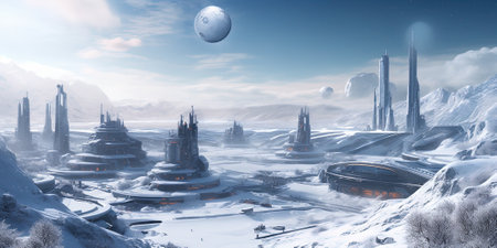 Fantasy Big City And High Buildings In Winter , Concept Of Future Citiesの素材