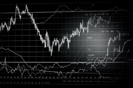 stock trading graphs with indexes on a black screen, generative AIの素材