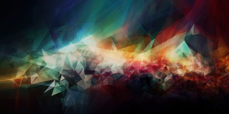 Colourful abstract polygonal digital background pattern on a black backgroundの素材