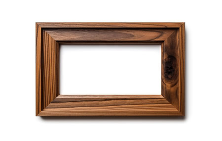 Wooden photo frame isolated on a white background, blank for your design or picture , generative AIの素材