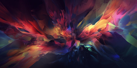 Colourful abstract digital background pattern on a black backgroundの素材