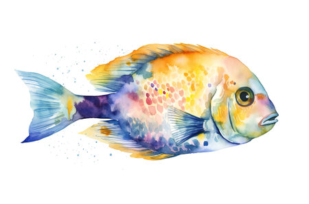 Watercolor illustration of a exotic fish on a white background , generative AIの素材