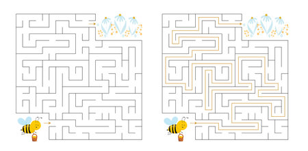 Labyrinth - Puzzle For Kids Helps Little Bee Reach Flowerのイラスト素材