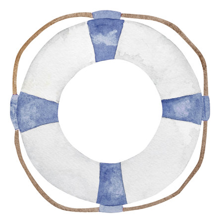 Hand-Painted Watercolor Of Summer Clipart Features Lifebuoyの写真素材