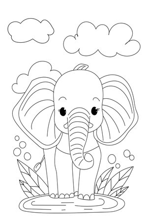 Elephant Coloring Page For Kids Is A Creative Book For Coloringのイラスト素材