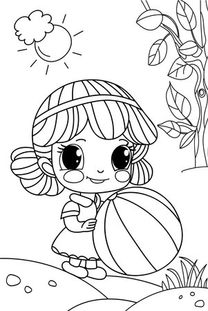 Coloring Page For ChildrenS Creativity Features A Girl With A Ball In A Coloring Bookのイラスト素材