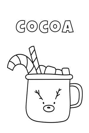 Coloring With Thick Lines For The Little Ones, Cocoa In A Cup Coloring Pageのイラスト素材