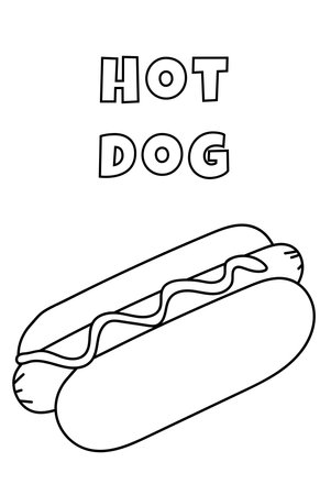 Coloring With Thick Lines For The Little Ones, Hotdog Coloring Pageのイラスト素材