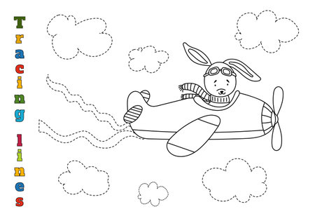 Outline The Cloud Contour On The Worksheet For Preschoolers Aged 4-6 To Practice Line Tracingのイラスト素材