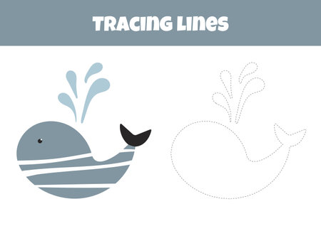 Outline Whale Is A Worksheet For Tracing Lines Designed For Preschoolers Aged 4-6 Yearsのイラスト素材