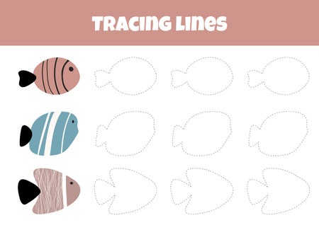 Outline Fish Worksheets Are For Tracing Lines For Preschoolers Aged 4-6 Yearsのイラスト素材