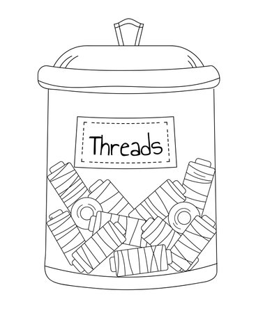 An Adult And ChildrenS Coloring Book. Jar With Threadsのイラスト素材
