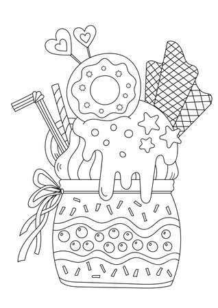 Coloring Page - Milkshake In A Jar With Numerous Details Is A Stress-Reliever For Adults And Childrenのイラスト素材