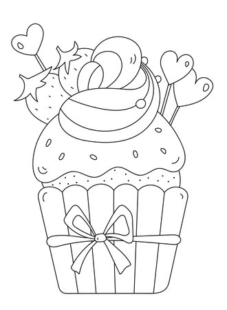 Coloring Page - Cupcake Hearts February 14 Is A Fun Activity For ValentineS Dayのイラスト素材