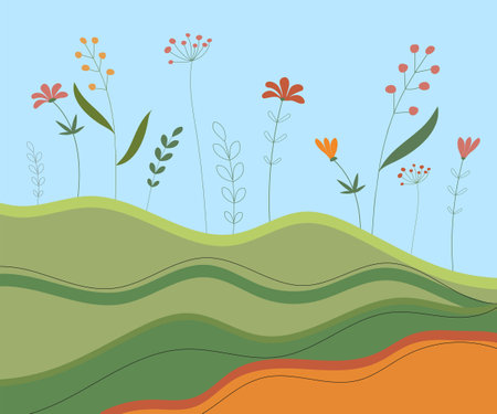 Wildflowers On A Bright Background Vector Illustration In A Cartoon Styleのイラスト素材