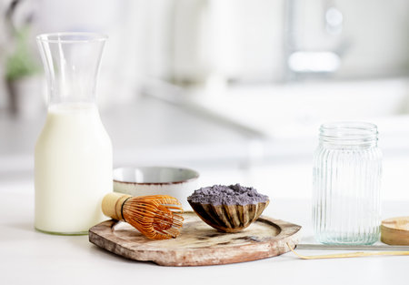 Accessories For Blue Matcha Latte In The Makingの写真素材