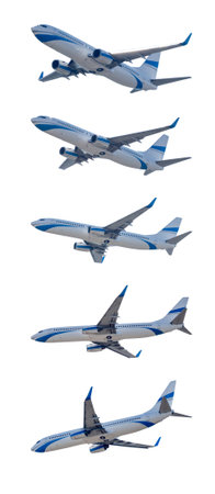 Photo Collage Of Airplanes From Different Angles Isolated On A White Background