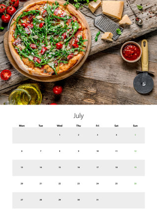 A3 Format Wall Flip Calendar With July And Pizza Calendar Easy To Print In 2026の写真素材