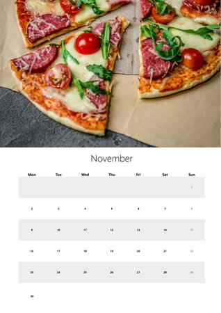 Easy To Print A3 Format Wall Calendar For 2026 Featuring November And Pizzaの写真素材