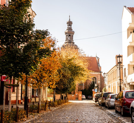 View Of Street And Church In The Autumn Cityの写真素材