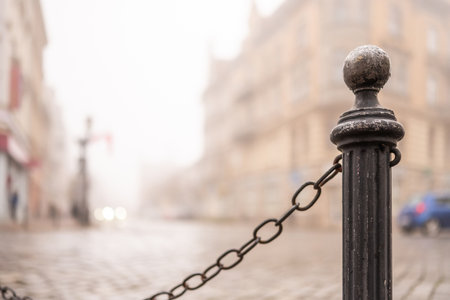 Blurry Photo Of An Old Street In Fogの写真素材