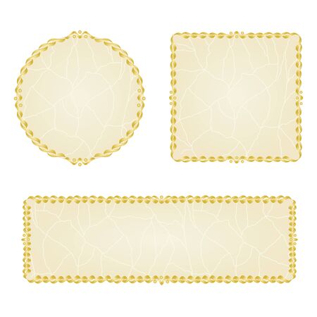 Banner and buttons cracks in the porcelain golden frame vintage background vector illustrationのイラスト素材