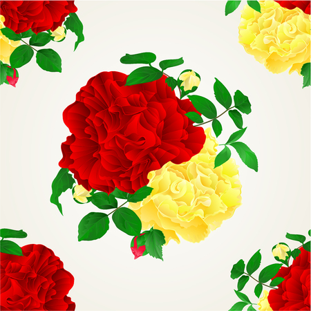 Seamless texture Red and yellow rose with buds and leaves vintage  Festive background vector illustrationのイラスト素材