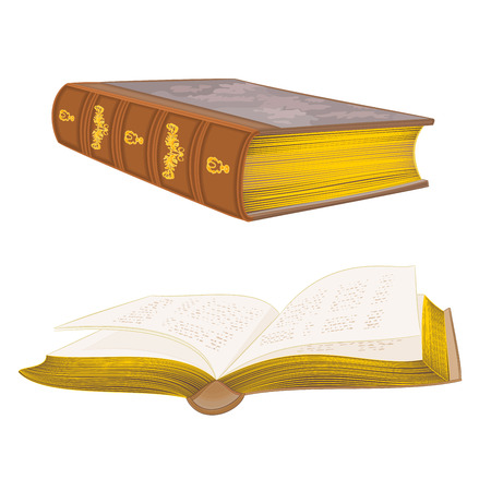 Old leather-bound books vintage hand draw vector illustrationのイラスト素材