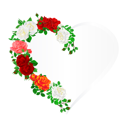 Floral frame heart with roses vintage festive background vector illustration.のイラスト素材