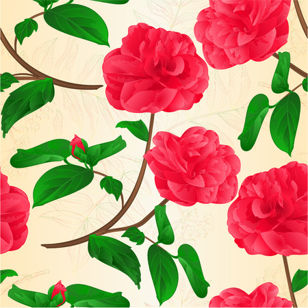 Seamless texture Camellia Japonica flowers with bud natural background vintage vector illustration editable hand drawのイラスト素材