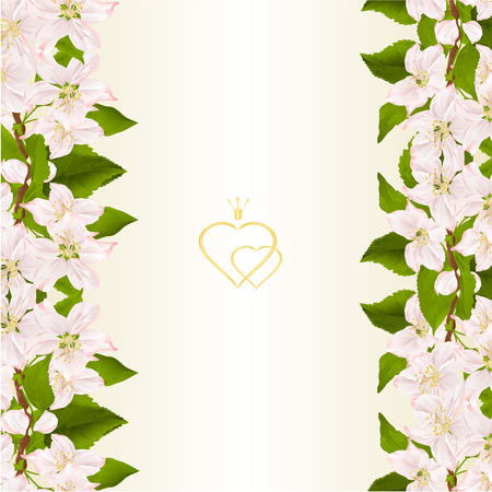Floral vertical border seamless background with twig of apple tree with flowers vintage vector illustration for use in interior design, artwork, dishes, clothing, packaging, greeting cards  editable hand drawのイラスト素材