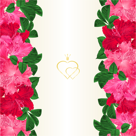 Floral border vertical seamless background with blooming branches  pink and red flowers rhododendrons vector Illustration for use in interior design, artwork, dishes, clothing, packaging, greeting cardsのイラスト素材