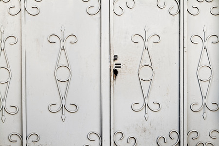 iron gate with ornaments and lock.